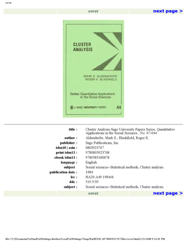 Cluster Analysis (Quantitative Applications in the Social Sciences)