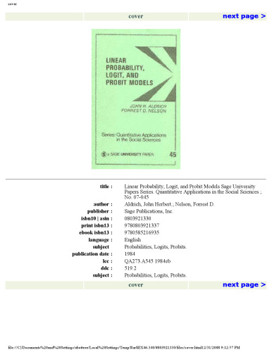 Linear Probability, Logit, and Probit Models (Quantitative Applications in the Social Sciences)