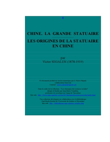 Chine, la grande statuaire, suivi de Les Origines de la statuaire de Chine