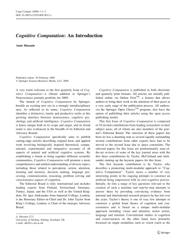 Cognitive Computation 1(1) 1 1