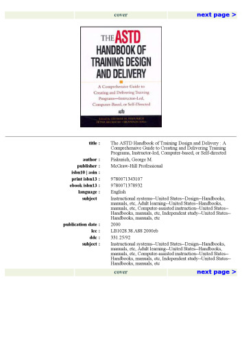 The ASTD Handbook of Training Design and Delivery