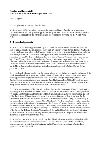 Gender and Immortality. Heroines in Ancient Greek Myth and Cult