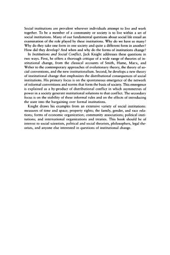 Institutions and Social Conflict (Political Economy of Institutions and Decisions)