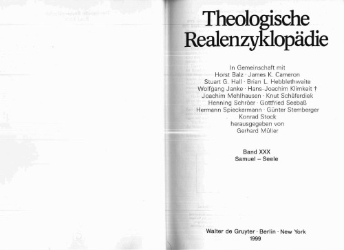 Theologische Realenzyklopädie, Bd 30: Samuel - Seele