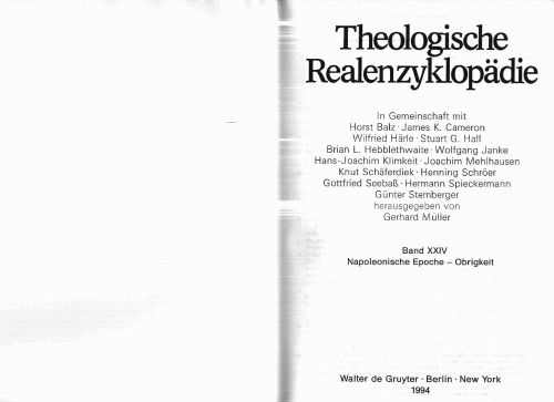 Theologische Realenzyklopädie, Bd 24: Napoleonische Epoche - Obrigkeit