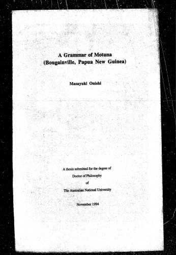 A grammar of Motuna (Bougainville, Papua New Guinea)