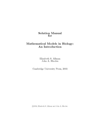 Solutions Manual for Mathematical Models in Biology