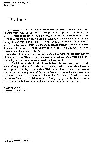 Directions in Infinite Graph Theory and Combinatorics: With an introduction by C.St.J.A. Nash-Williams 