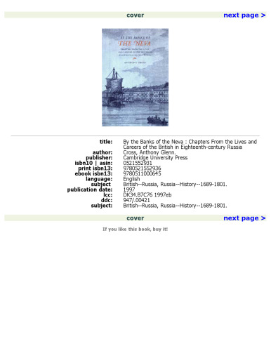 By the Banks of the Neva: Chapters from the Lives and Careers of the British in Eighteenth-century Russia