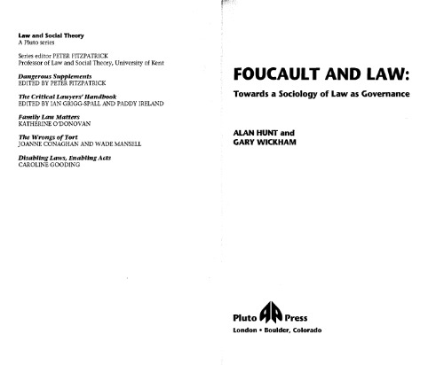 Foucault and the Law: Towards a Sociology of Law As Governance (Law and Social Theory)
