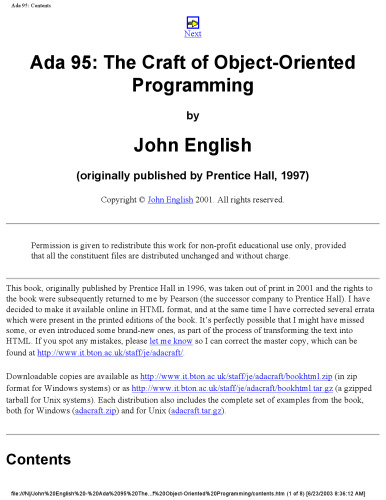 Ada 95: The Craft of Object-Oriented Programming