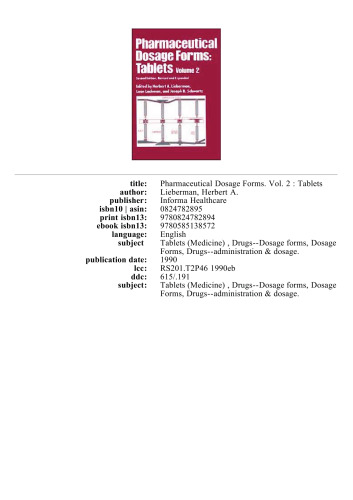 Pharmaceutical Dosage Forms: Tablets, Vol. 2 (Pharmaceutical Dosage Forms-Tablets)