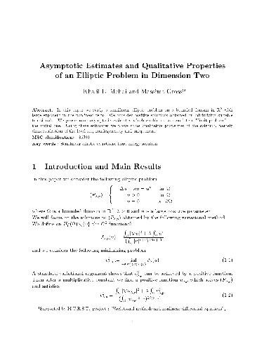 Asymptotic estimates and qualitative properties of an elliptic problem in dimension two