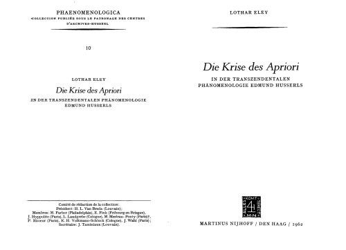 Die Krise des Apriori in der transzendentalen Phänomenologie Edmund Husserls (Phaenomenologica, 10)