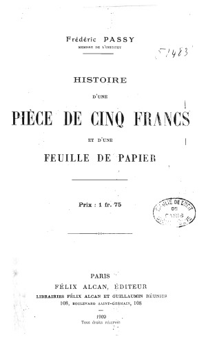 Histoire d'une pièce de cinq francs et d'une feuille de papier