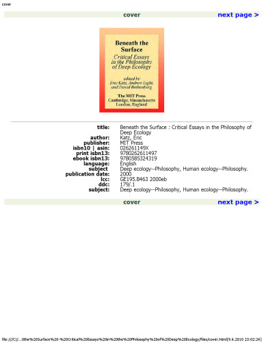 Beneath the surface: critical essays in the philosophy of deep ecology