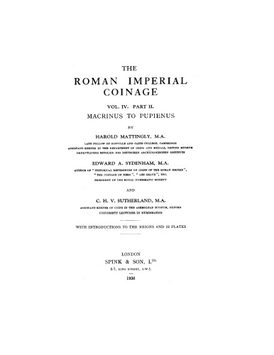 Roman Imperial Coinage, Volume IV, Part II: Macrinus to Pupienus