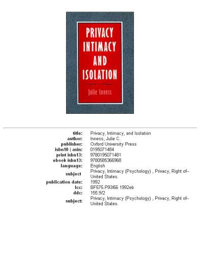 Privacy, Intimacy, and Isolation