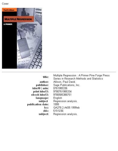 Multiple Regression : A Primer (Undergraduate Research Methods & Statistics in the Social Sciences)