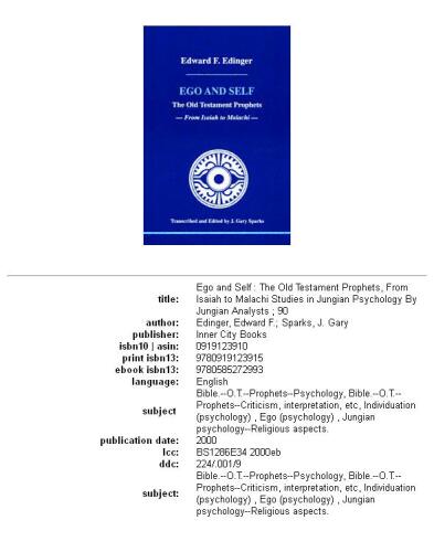 Ego and Self: The Old Testament Prophets (Studies in Jungian Psychology by Jungian Analysts)