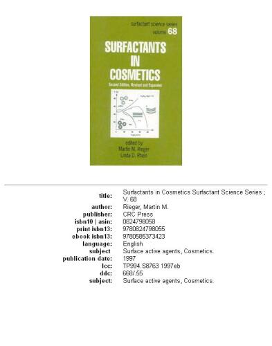 Surfactants in Cosmetics (Surfactant Science), 2nd ed.