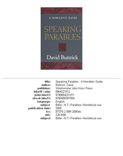 Speaking Parables: A Homiletic Guide