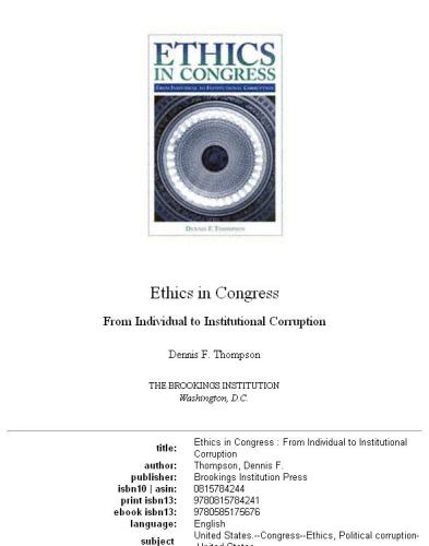 Ethics in Congress: From Individual to Institutional Corruption