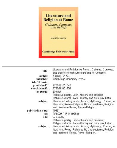 Literature and Religion at Rome: Cultures, Contexts, and Beliefs (Roman Literature and its Contexts)