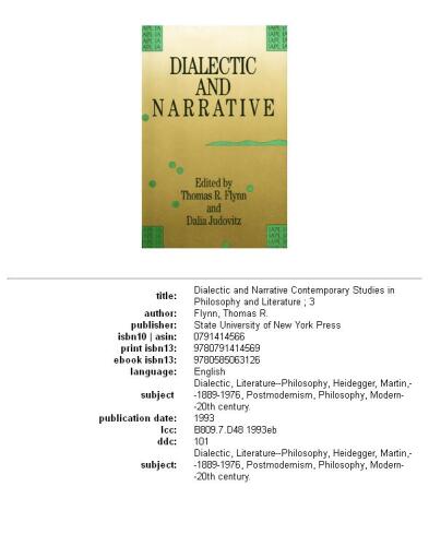 Dialectic and Narrative (Contemporary Studies in Philosophy and Literature, Vol 3)
