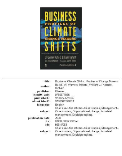 Business Climate Shifts: Profiles of Change Makers