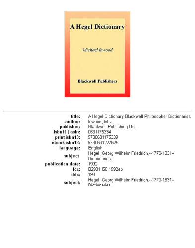 A Hegel Dictionary (Blackwell Philosopher Dictionaries)
