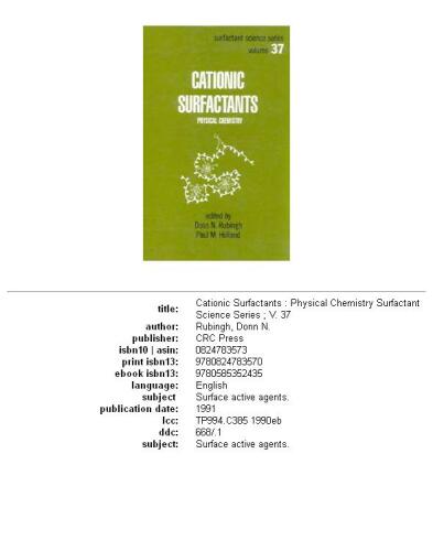 Cationic Surfactants (Surfactant Science)