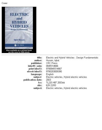 Electric and Hybrid Vehicles:  Design Fundamentals