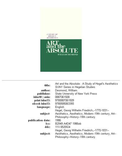 Art and the Absolute: A Study of Hegel’s Aesthetics