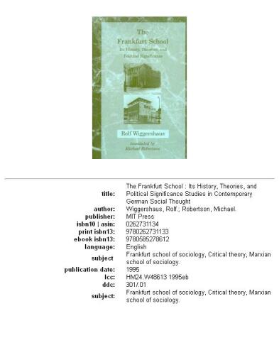 The Frankfurt School: Its History, Theories, and Political Significance (Studies in Contemporary German Social Thought)