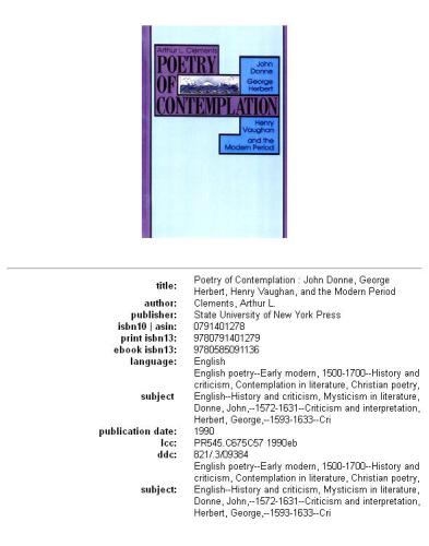 Poetry of Contemplation: John Donne, George Herbert, Henry Vaughan, and the Modern Period
