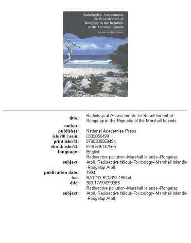 Radiological Assessments for the Resettlement of Rongelap in the Republic of the Marshall Islands