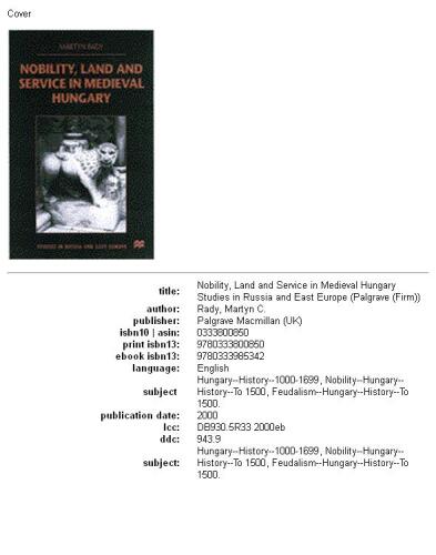 Nobility, Land and Service in Medieval Hungary (Studies in Russian & Eastern European History)