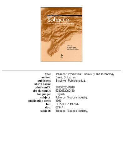 Tobacco: Production, Chemistry, and Technology