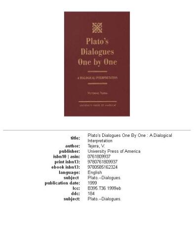 Plato's Dialogues One by One