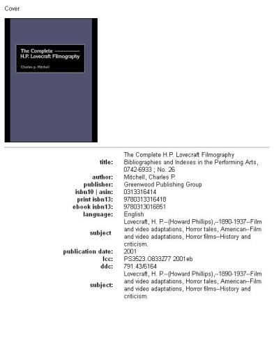 The Complete H. P. Lovecraft Filmography (Bibliographies and Indexes in the Performing Arts)