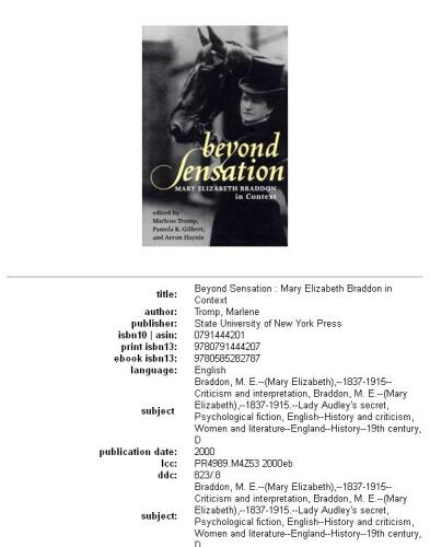 Beyond Sensation: Mary Elizabeth Braddon in Context