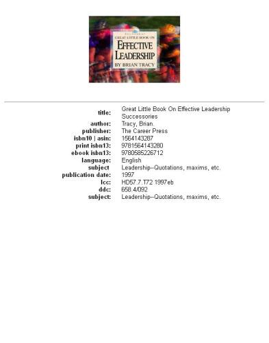 Great Little Book on Effective Leadership (Great Little Book)