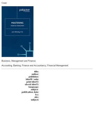 Mastering Financial Management (Palgrave Master Series)