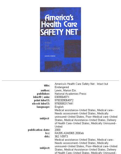 America's Health Care Safety Net: Intact But Endangered