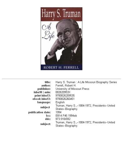Harry S. Truman: A Life (Missouri Biography Series)