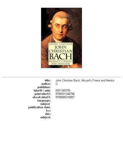 John Christian Bach - Mozart's Friend and Mentor