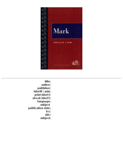 Mark (WBC) (Westminster Bible Companion)