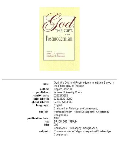 God, the Gift, and Postmodernism (Indiana Series in the Philosophy of Religion)