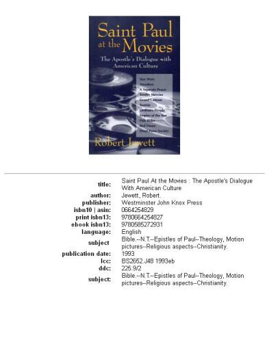 Saint Paul at the Movies: The Apostle's Dialogue With American Culture